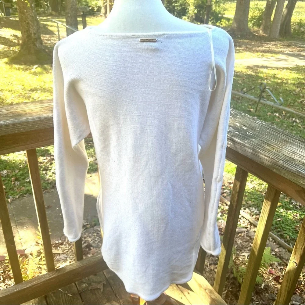 Michael Kors Cream Long Sleeve Top pullover sweater zip sides